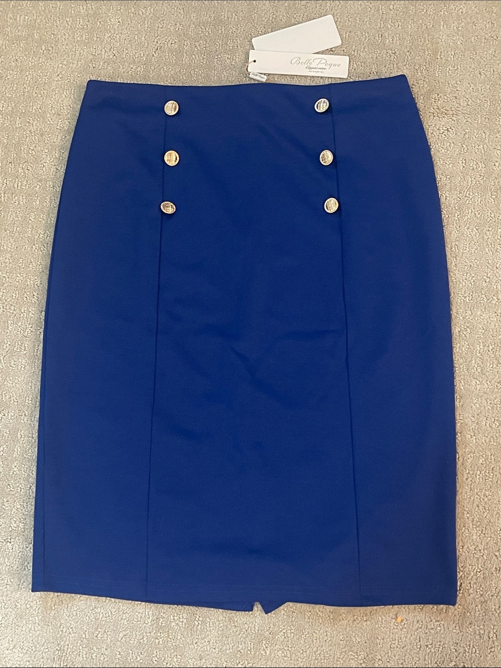 Bell poque NWT large elegant retro Royal Blue gold button Pencil Skirt sailor